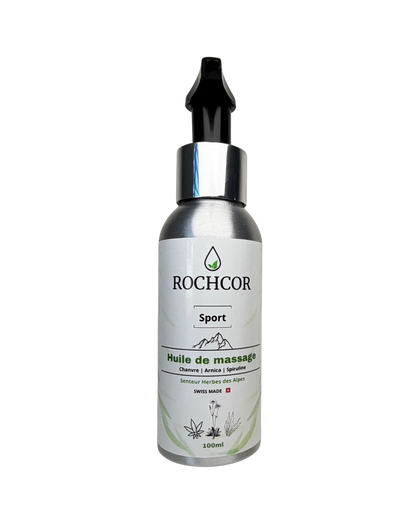 Flacon huile de massage ROCHCOR Sport aluminium 100ml Swiss Made
